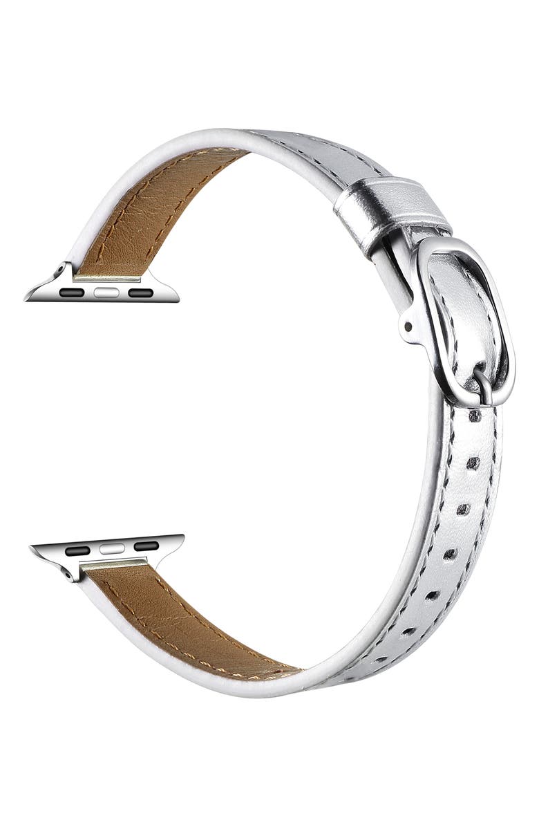 The Posh Tech Carmen Skinny Metallic Leather Apple Watch<sup>®</sup> Watchband, Alternate, color, Silver