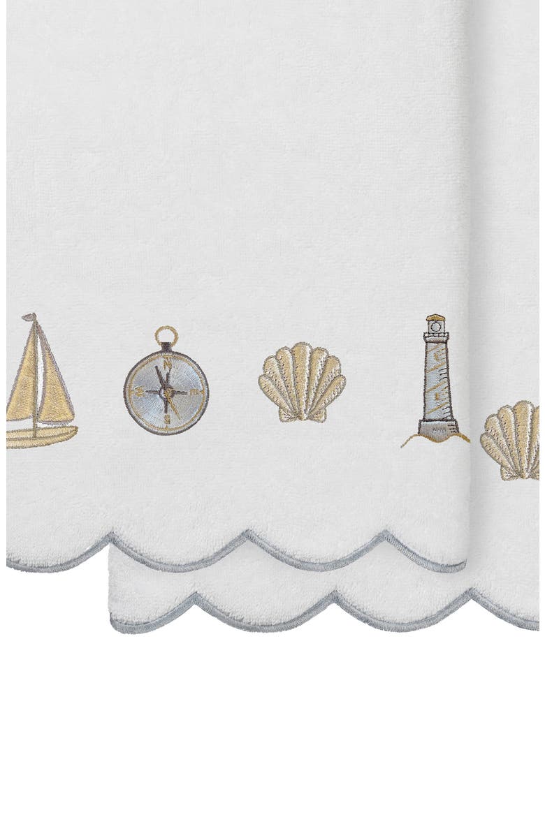 2-Piece Sea Joy Embroidered Turkish Cotton Bath Towel Set, Alternate, color, WHITE/ GRAY