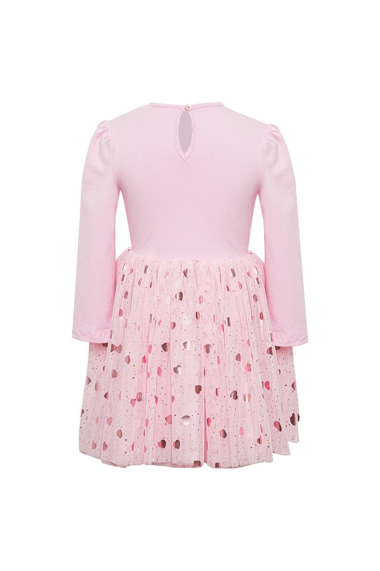 Gleam Long Sleeve Foil Heart Tulle Dress, Alternate, color, Pink Blush