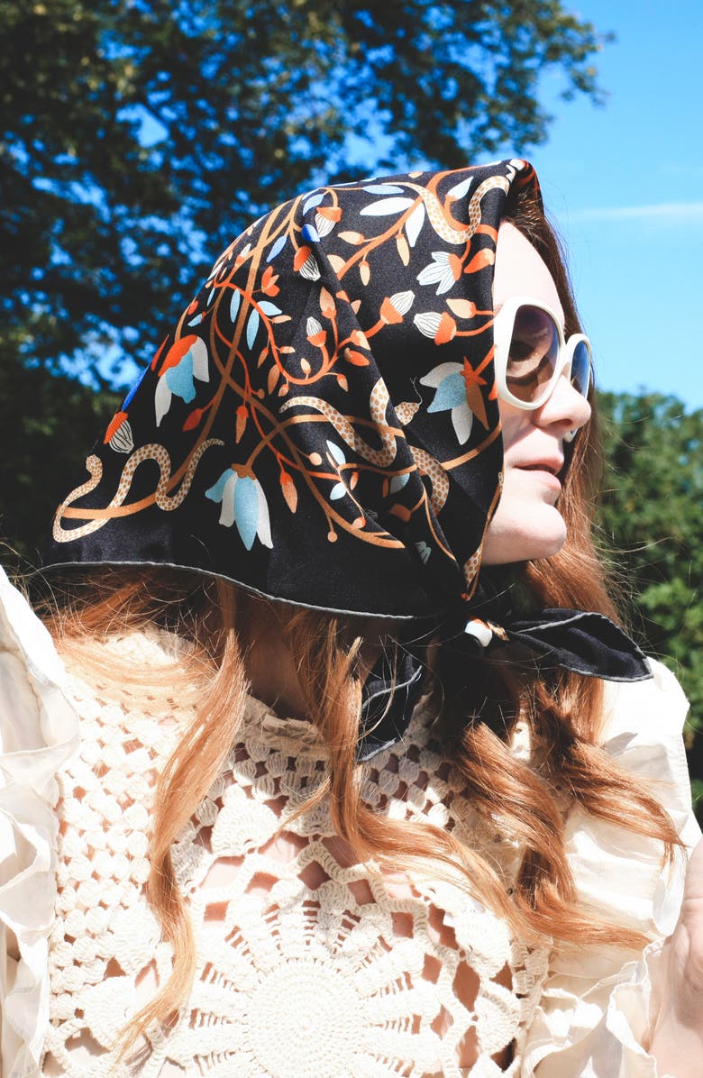 Jessie Zhao New York Double Sided Silk Scarf Of Night's Enchanted Garden, Alternate, color,