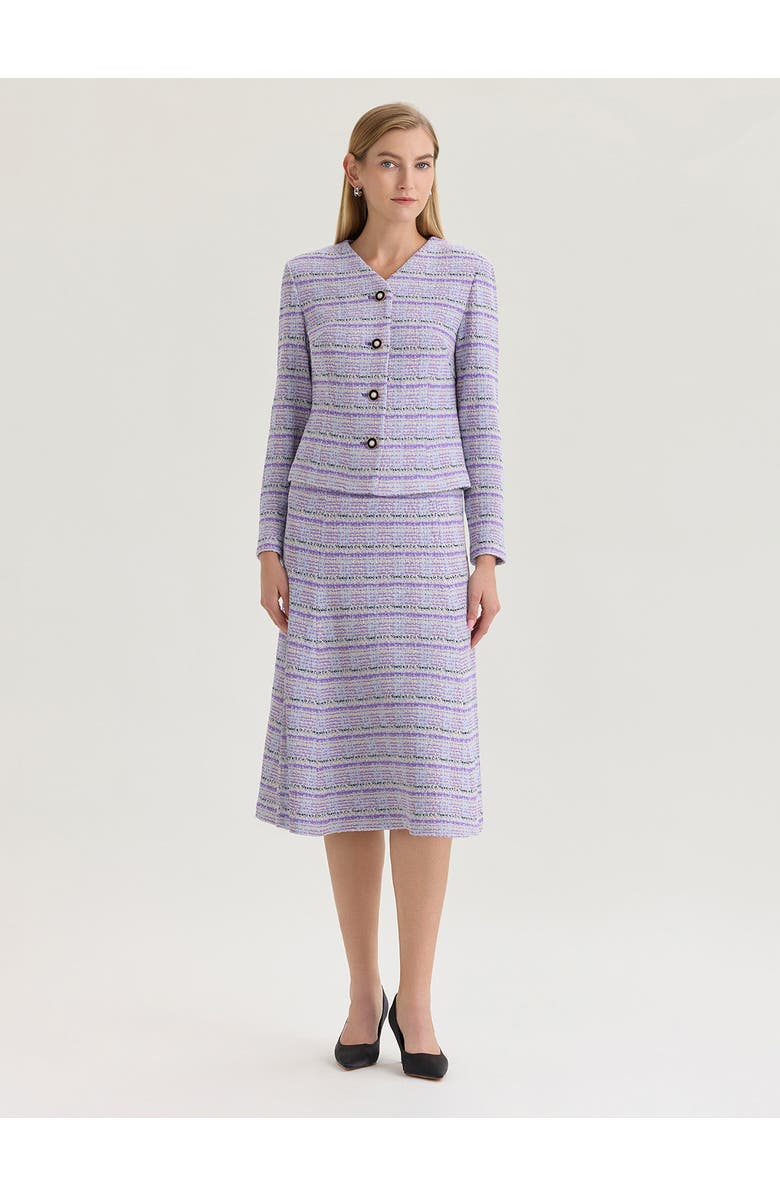 Misook Plaid Tweed Knit Jacket, Alternate, color, Biscotti/Powder Blue/Purple