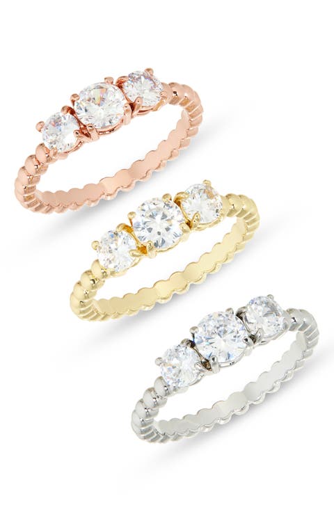 Set of 3 Tri-Tone Crystal Three-Stone Rings