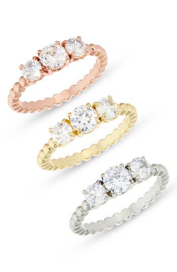 Covet Set Of 3 Tri-tone Crystal Three-stone Rings In Tri Tone