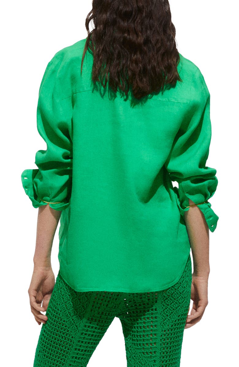 MANGO Linen Button-Up Shirt, Alternate, color, Green Apple