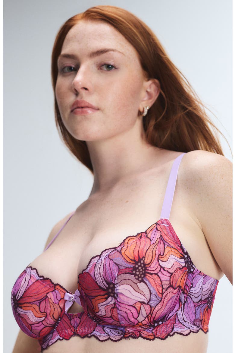 Mosaic Floral Lace Unlined Demi Bra, Alternate, color, PURPLE OPAL