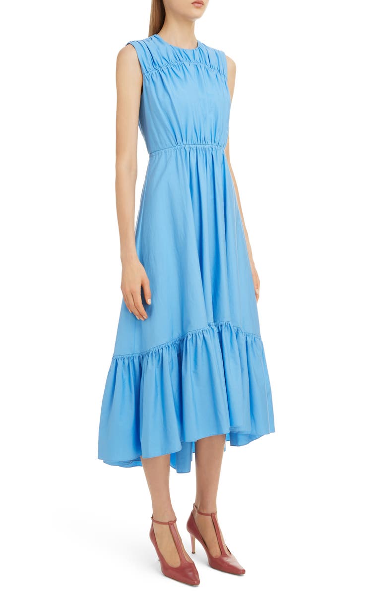 Roksanda Flounce High/Low Hem Cotton Poplin Midi Dress, Alternate, color, 