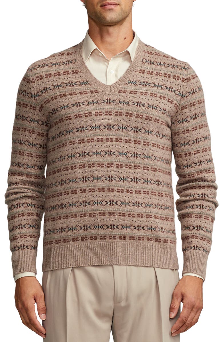 Ralph Lauren Purple Label Fair Isle Cashmere V-Neck Sweater, Main, color, 