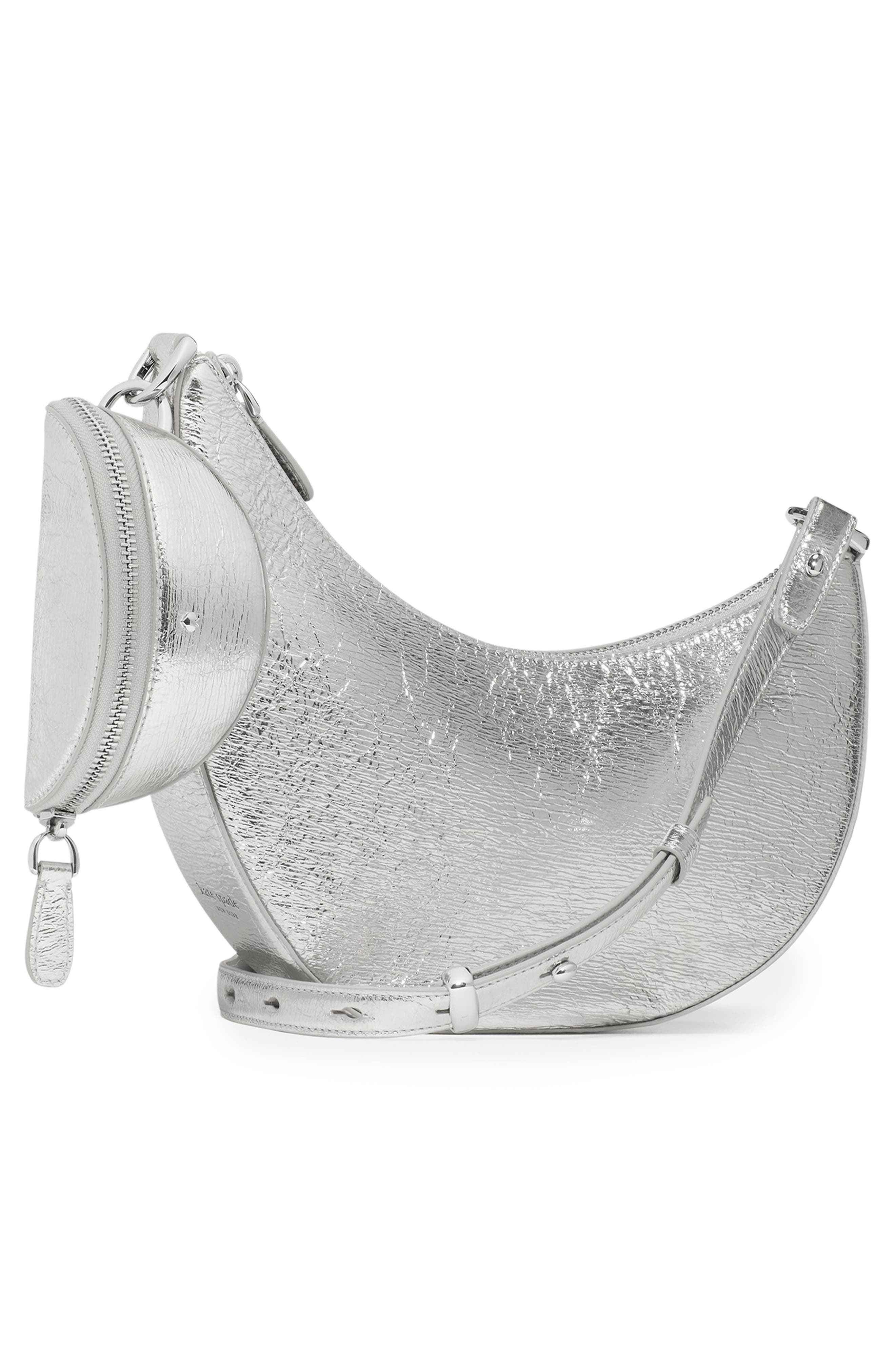Kate Spade New York mini duo crinkle metallic leather crossbody bag, Alternate, color, Silver