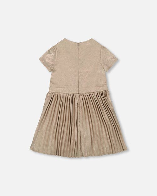 Deux Par Deux Short Sleeve Dress With Pleated Skirt In Gray