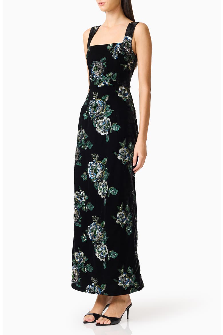 Clio Rhinestone Sleeveless Gown, Alternate, color, BLACK/ GREEN