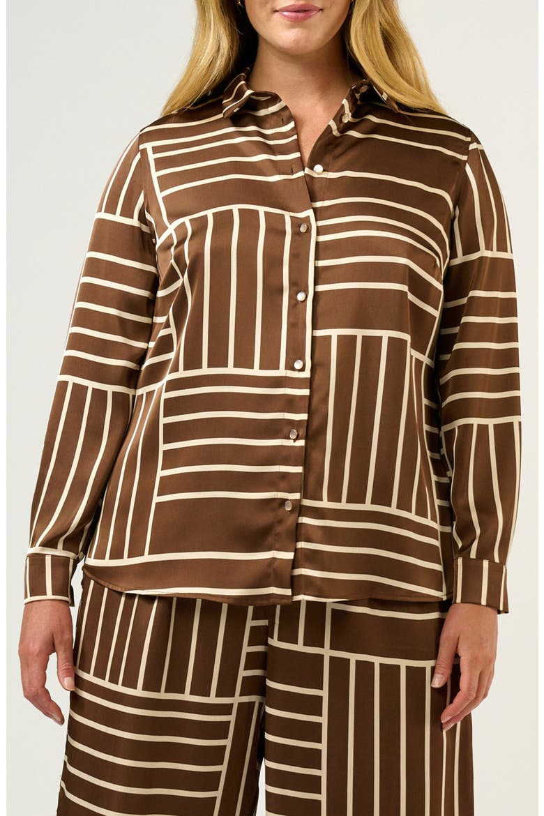Josie Geo Stripe Satin Button-Up Shirt, Main, color, CEDAR/ CREAM