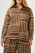 Estelle Josie Geo Stripe Satin Button-Up Shirt