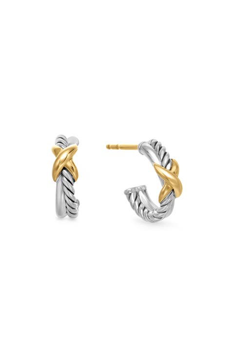 Petite X Mini Hoop Earrings with 18K Yellow Gold