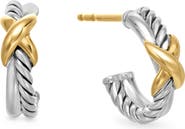 David Yurman Petite X Mini Hoop Earrings with 18K Yellow Gold