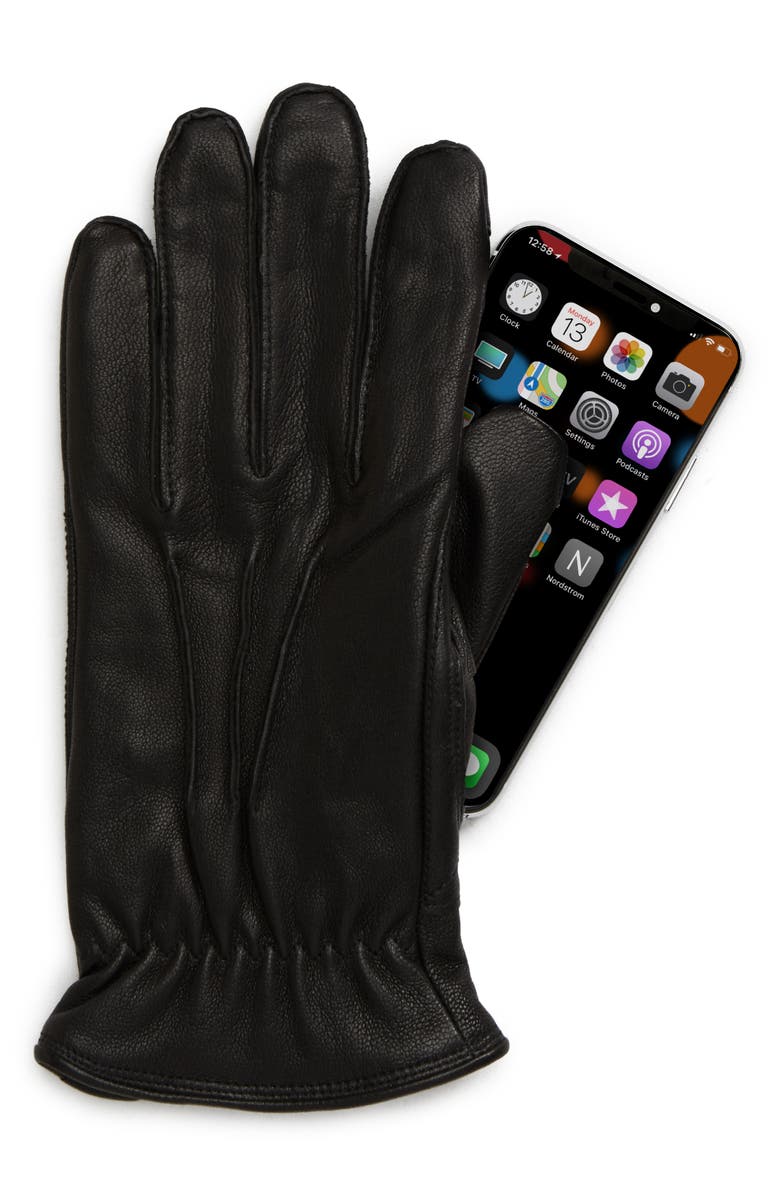 UGG<sup>®</sup> Three-Point Leather Tech Gloves, Alternate, color, Black