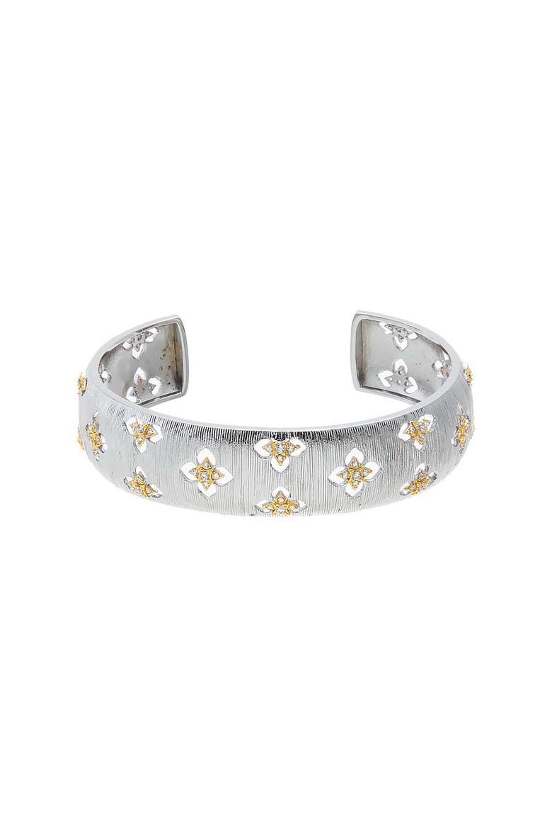 Two Tone Clover CZ Wide Textured Bangle, Main, color, Two-Tone