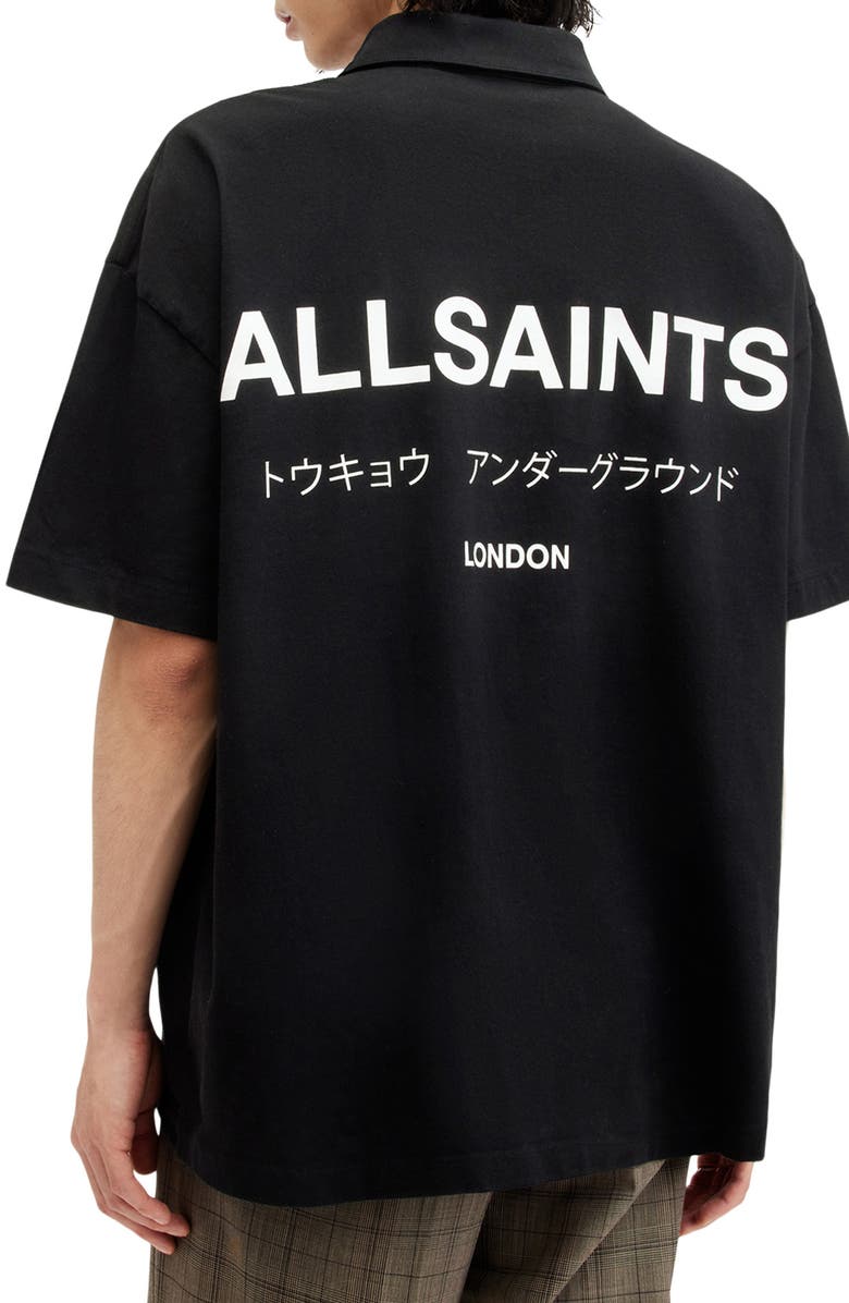 AllSaints Underground Logo Graphic Polo, Alternate, color, Jet Black