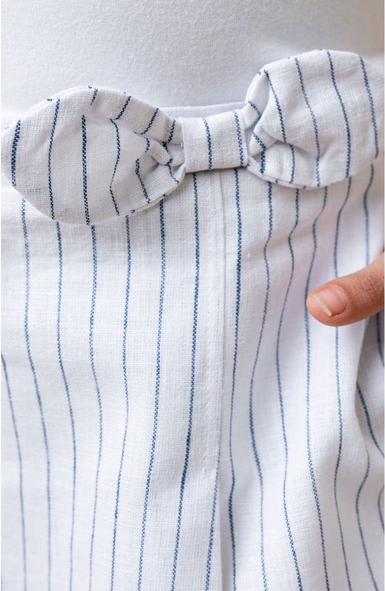 Hope & Henry Girls' Linen Pleated Bow Skort, Kids, Alternate, color, White Court Pinstripe