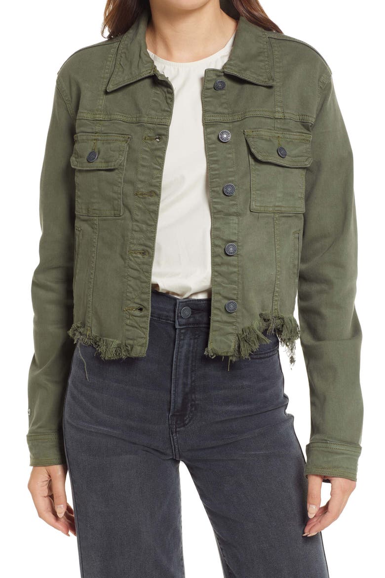 Frayed Hem Denim Jacket, Main, color, OLIVE