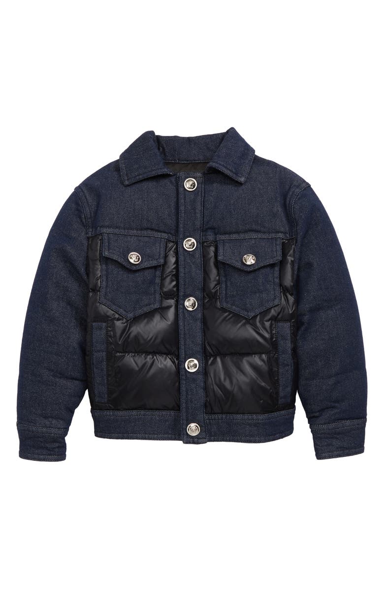 Versace Kids' Down Puffer Denim Trucker Jacket, Main, color, 