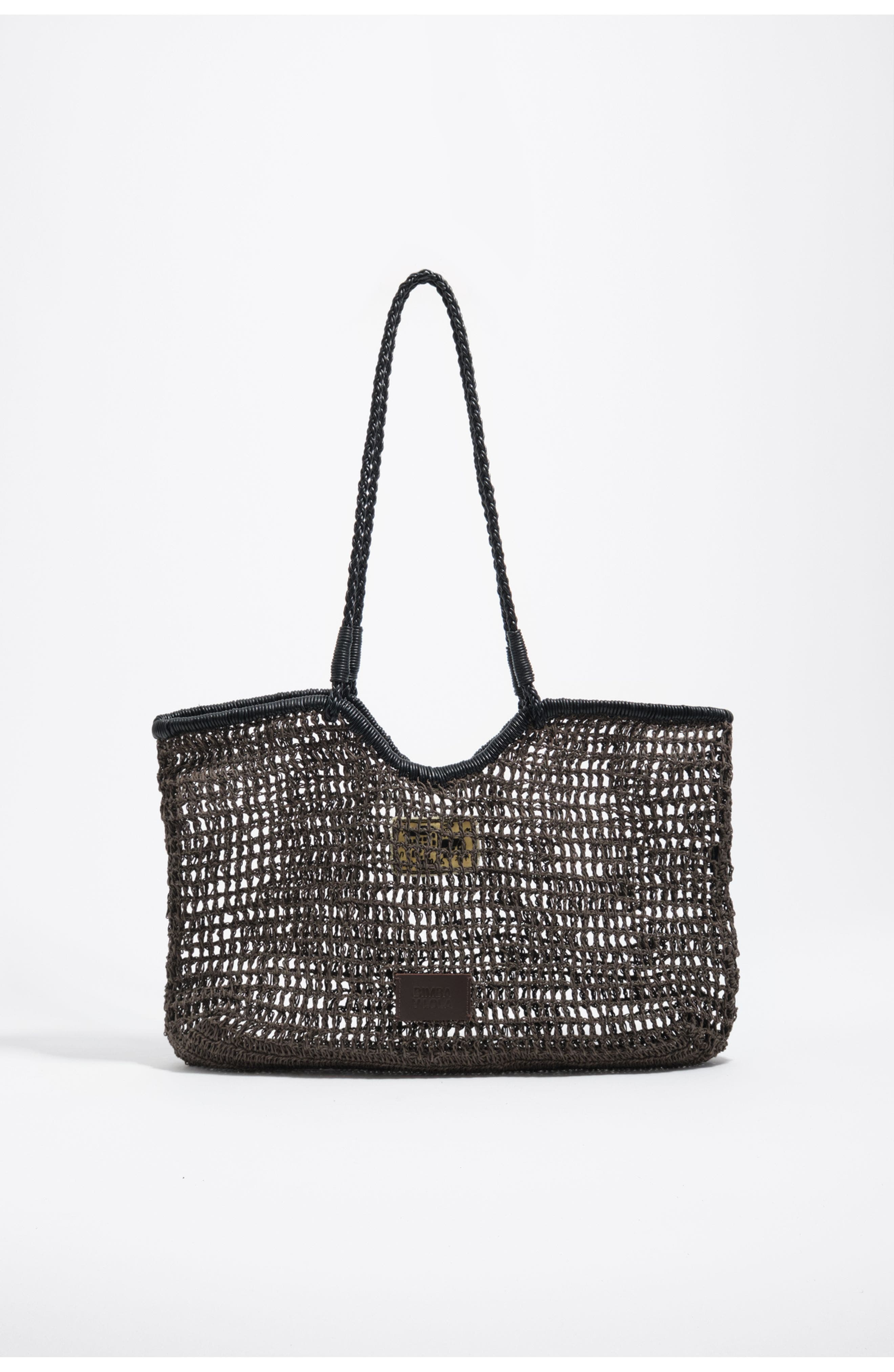 Bimba y Lola Large Dark Raffia-Effect Shopper Bag, Main, color, Chocolate