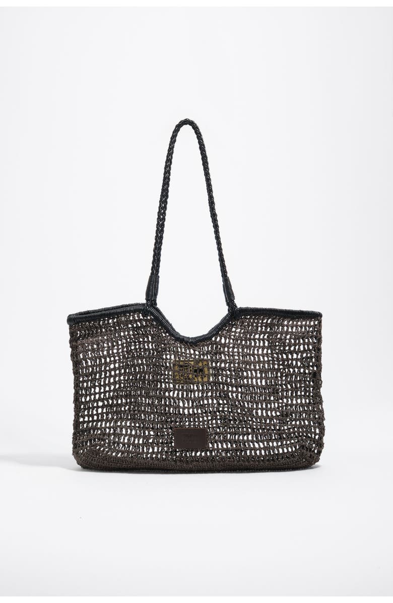 Bimba y Lola Large Dark Raffia-Effect Shopper Bag, Main, color, Chocolate