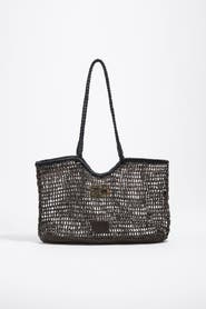 Bimba y Lola Large Dark Raffia-Effect Shopper Bag