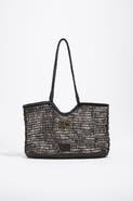 Bimba y Lola Large Dark Raffia-Effect Shopper Bag