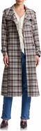 Avec Les Filles Plaid Relaxed Belted Funnel Neck Coat