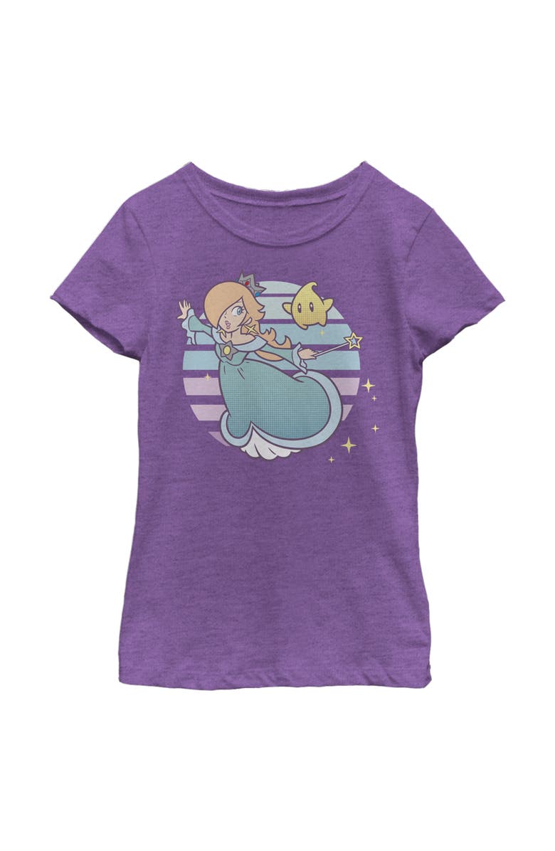 NINTENDO Girl's Nintendo Super Mario Rosalina And Luma Striped Background Portrait  Graphic T-Shirt, Main, color, Purple Berry