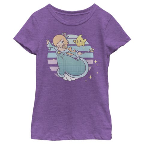 Girl's Nintendo Super Mario Rosalina And Luma Striped Background Portrait  Graphic T-Shirt