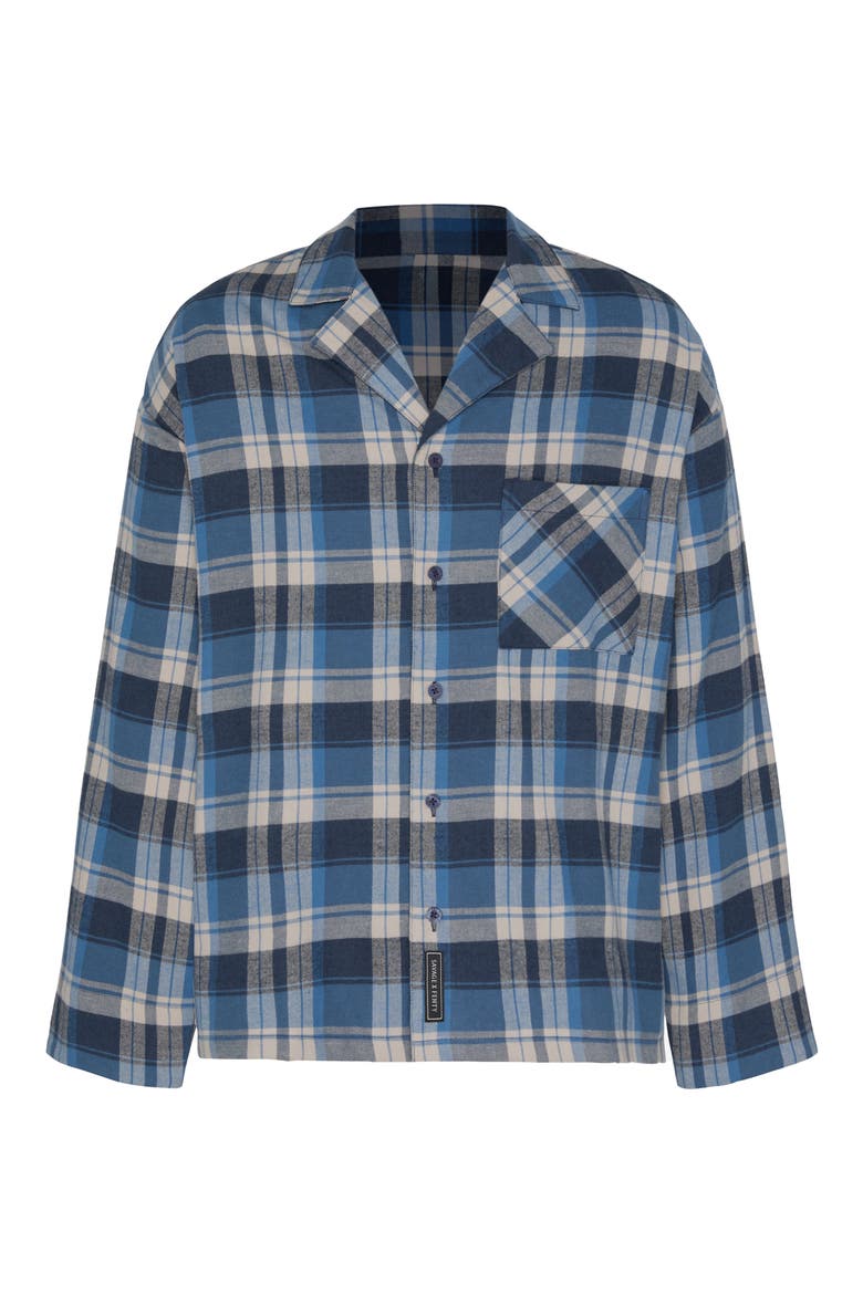 Savage X Flannel Pajama Shirt, Alternate, color, DARK AND STORMY BLUE MAD PLAID