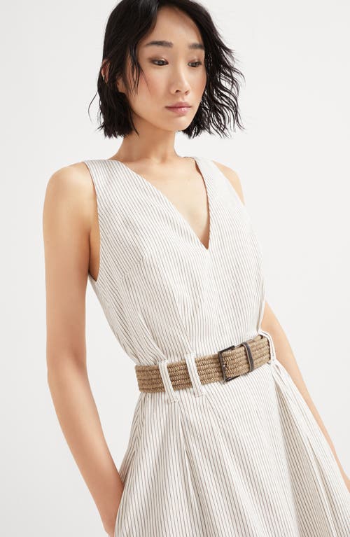 Brunello Cucinelli Twill Dress With Monili In Tobacco
