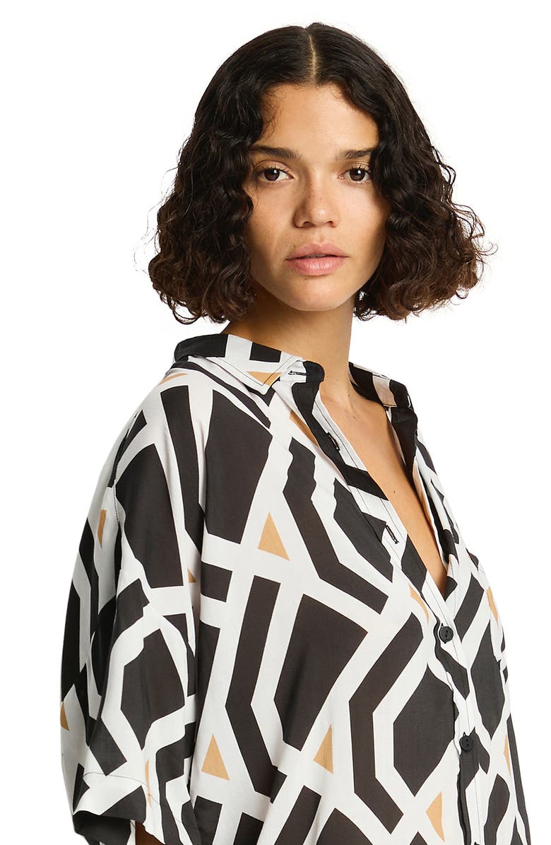 Sea Level Aloha Cover-Up Shirt, Alternate, color, Black Print