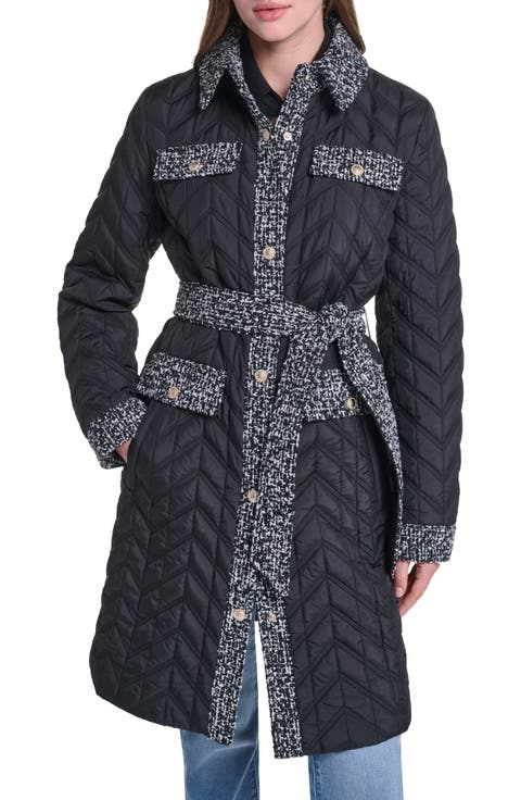 Agness Quilted Tweed Trim Coat