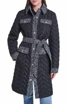 Agness Quilted Tweed Trim Coat