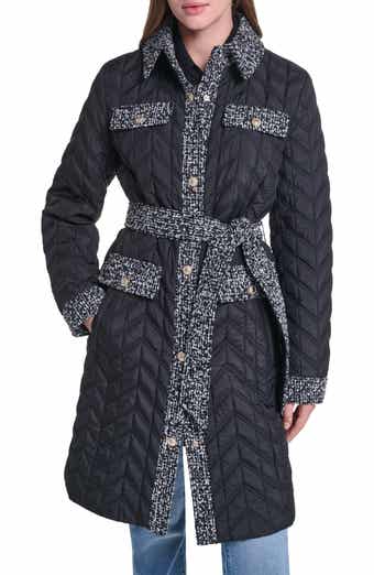 Agness Quilted Tweed Trim Coat