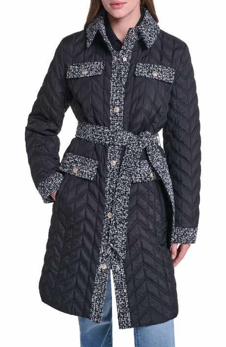 Agness Quilted Tweed Trim Coat