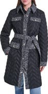 KARL LAGERFELD Agness Quilted Tweed Trim Coat