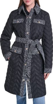 KARL LAGERFELD Agness Quilted Tweed Trim Coat