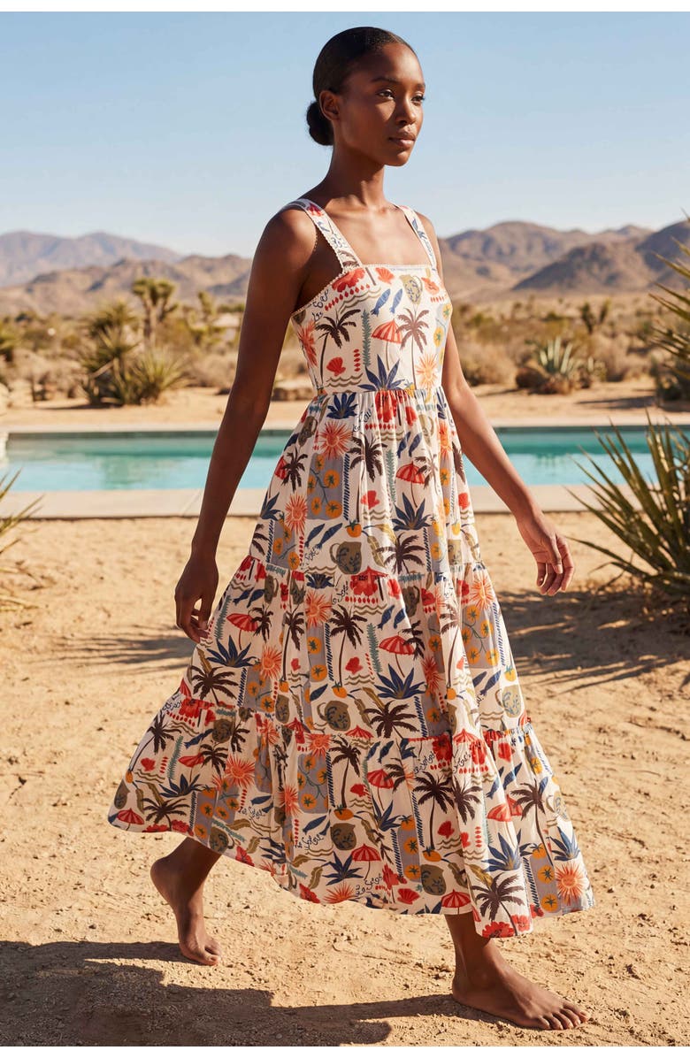 Change of Scenery Lizzie Printed Tiered Midi Dress, Alternate, color, Riviera