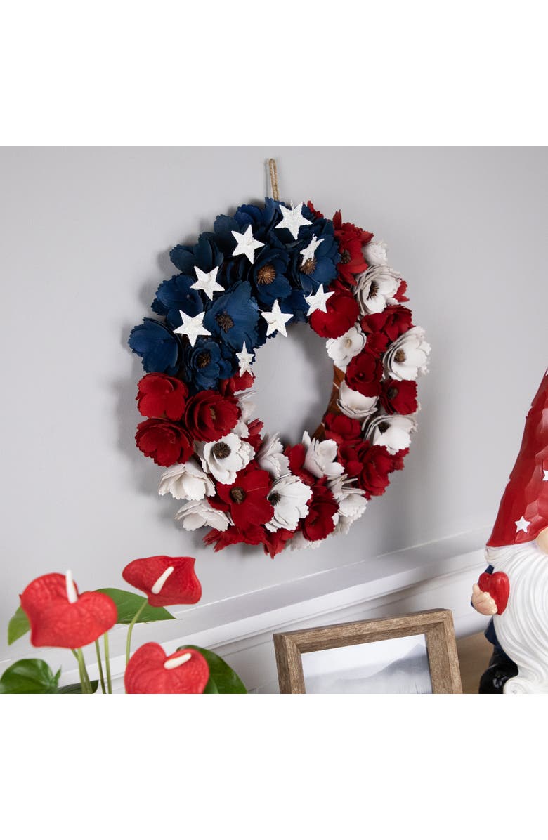 Northlight Wooden Roses Floral Flag Patriotic Wreath - 15", Alternate, color, 