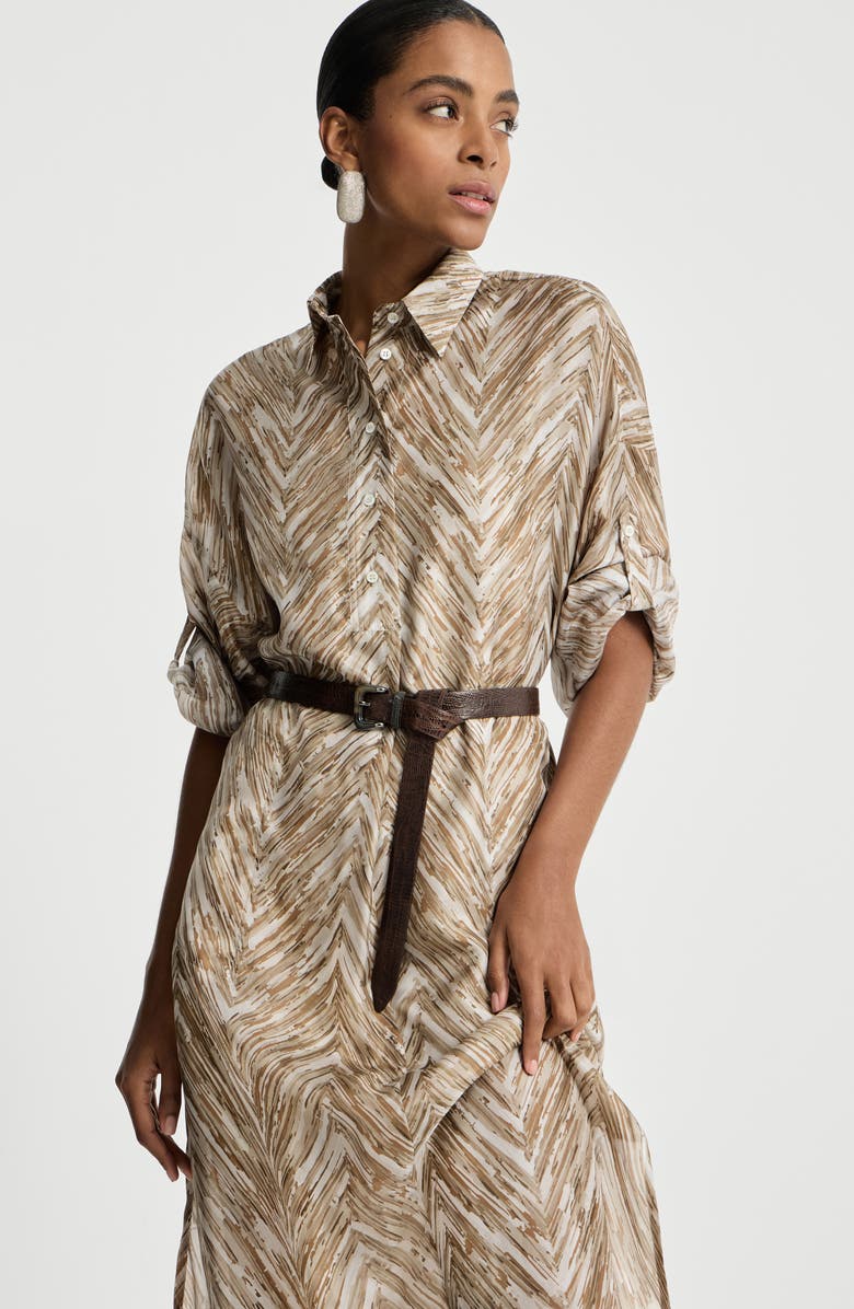 Brunello Cucinelli Chevron print dress, Alternate, color, Beige