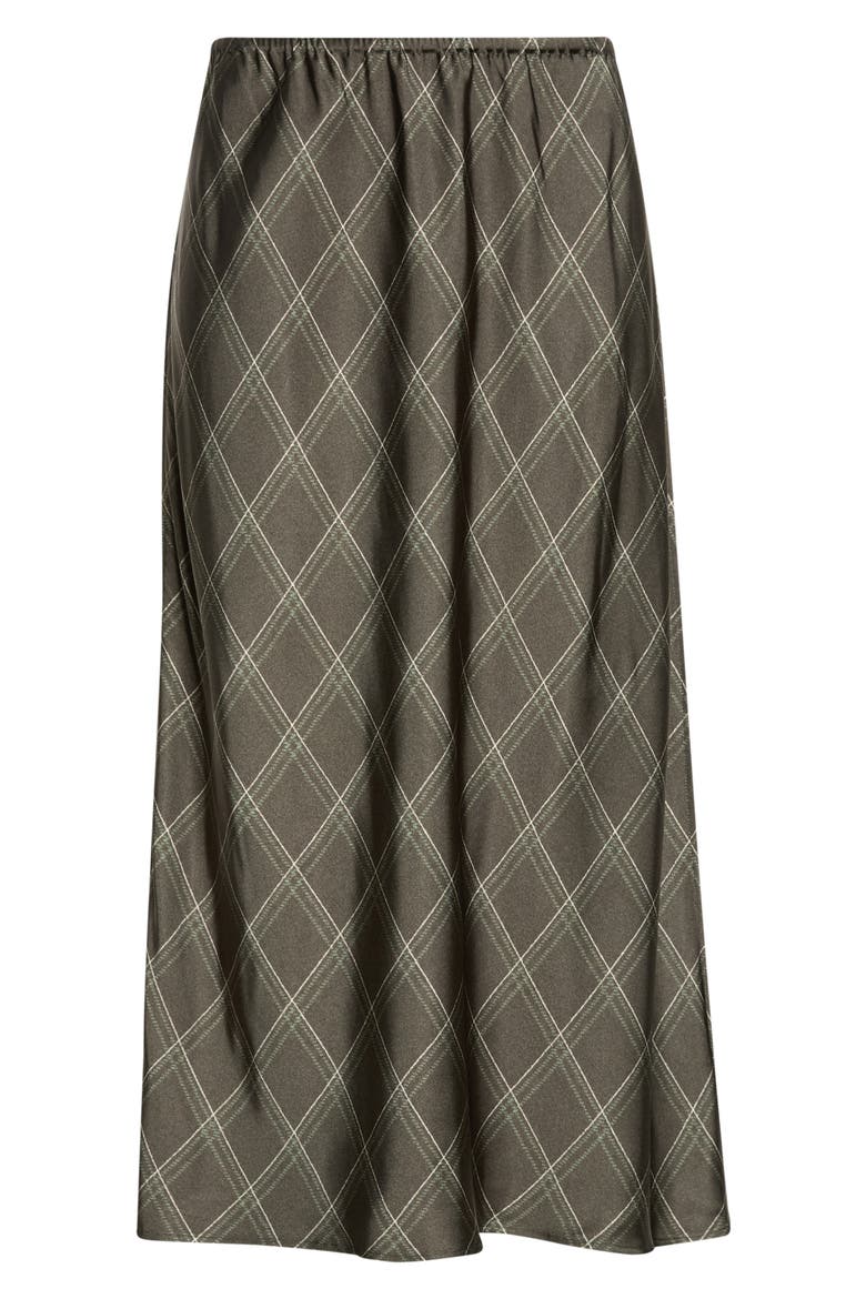 Diamond Plaid Satin Skirt, Main, color, DARK MOSS/ SAGE