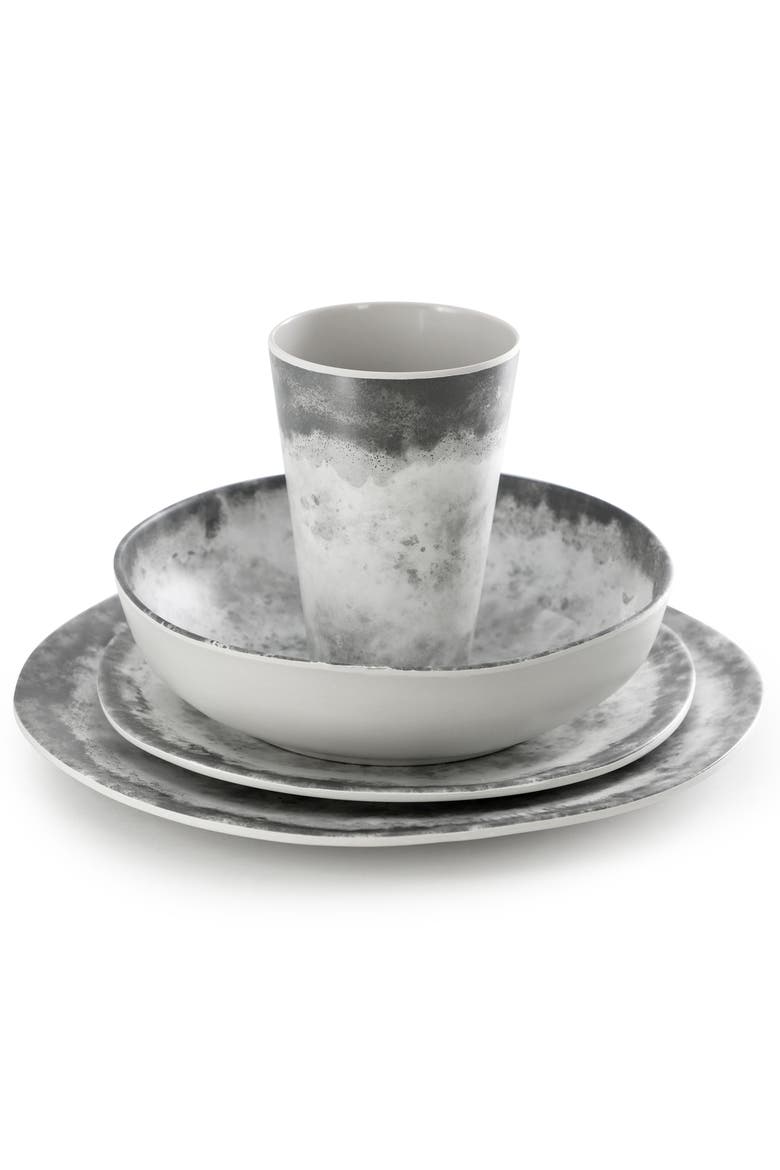 Organic Decal 16 Piece Melamine Dinnerware Set, Alternate, color, Grey