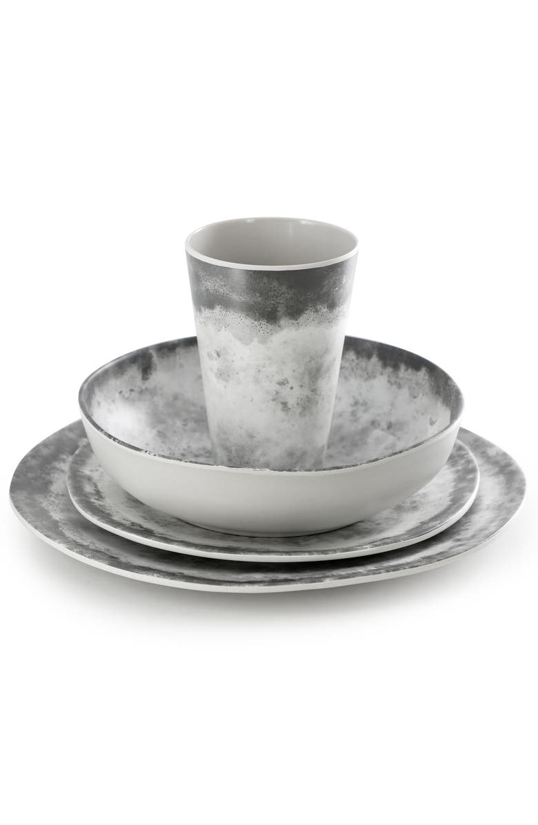 Gibson Elite Organic Decal 16 Piece Melamine Dinnerware Set, Alternate, color, Grey