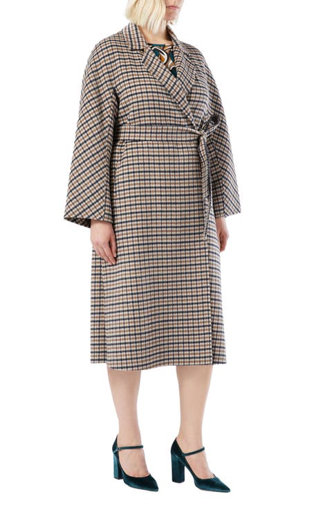 Deremi Check Wool & Mohair Blend Coat (Plus)