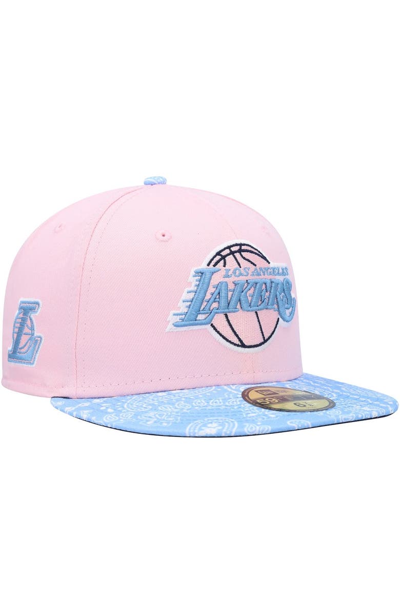 New Era Men's New Era Pink/Light Blue Los Angeles Lakers Paisley Visor 59FIFTY Fitted Hat, Main, color, 