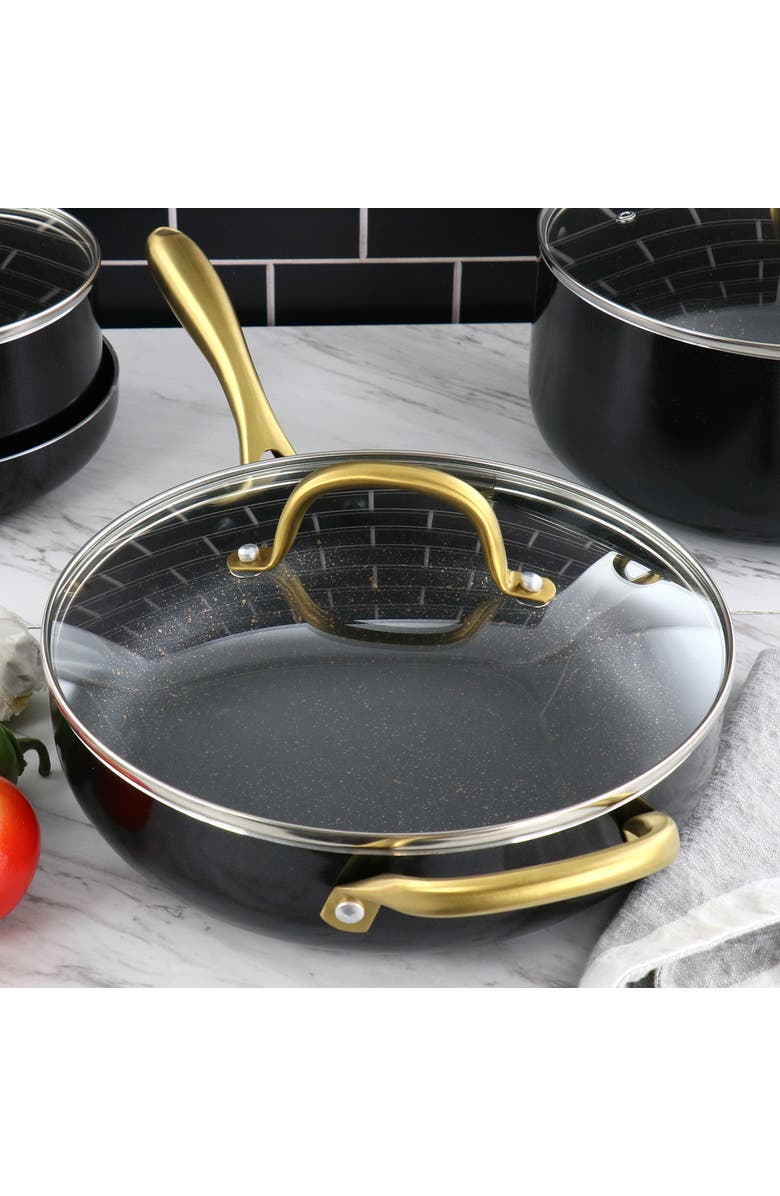 Gibson Home Ellsworth 3.5 Quart Aluminum Nonstick Saute Pan With Lid, Alternate, color, Black