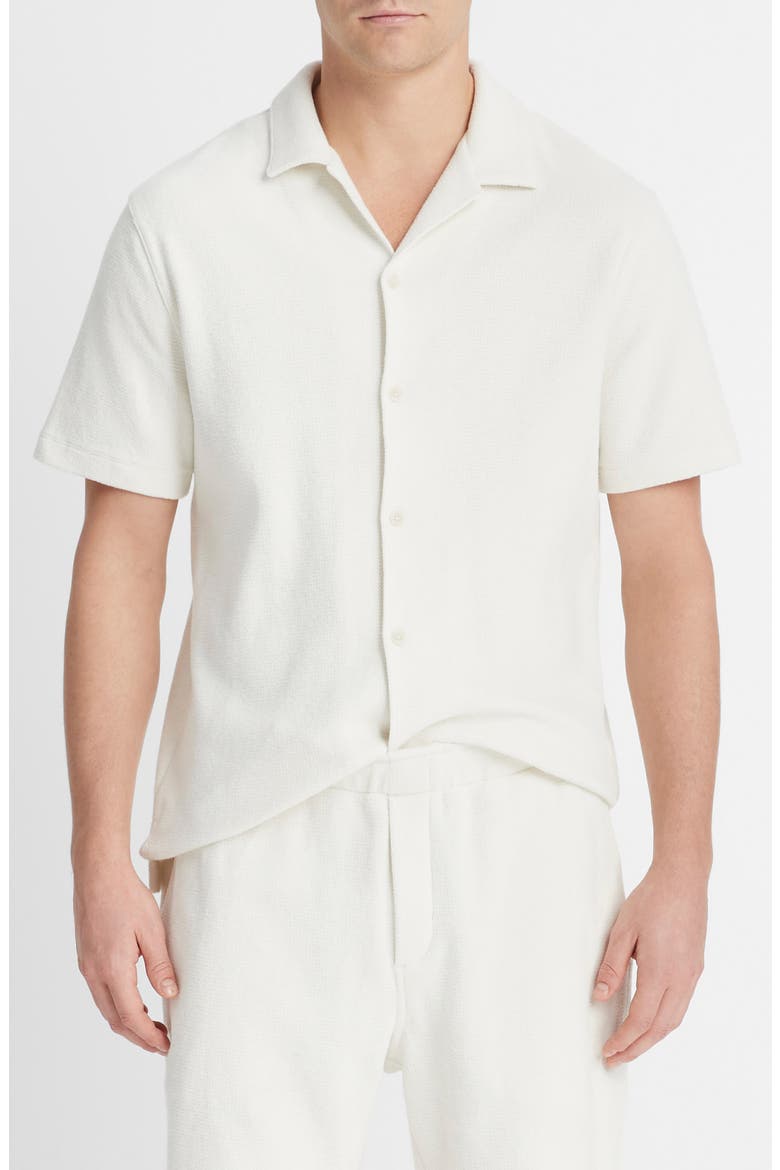 Bouclé Knit Short Sleeve Camp Shirt, Alternate, color, BONE